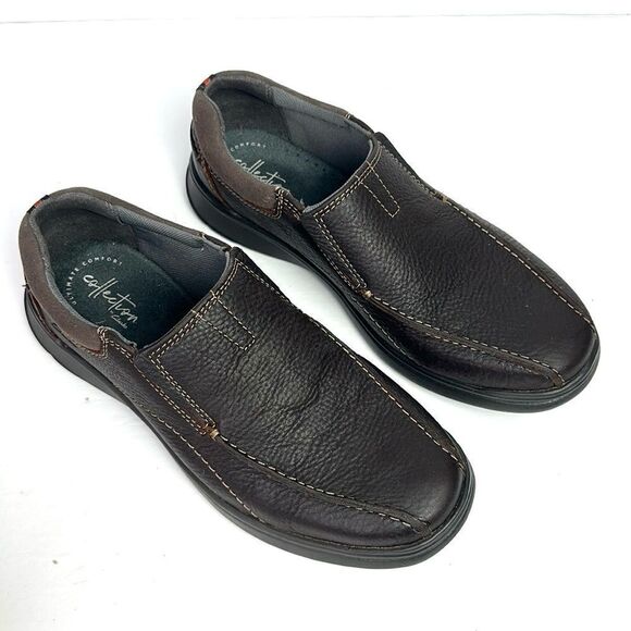 NWB Clarks Collection Cotrell Step Slip-On Shoes Brown Leather Men’s size 9W - Picture 2 of 15